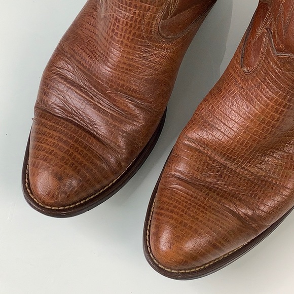 Vintage Laredo Metal Logo heel tag Cognac cowboy riding heels boots men SZ 8 EE - Picture 4 of 13